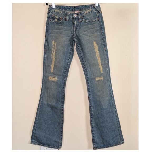 Y2K True Religion Womens 27  Med Wash Low Rise Boot Cut Jeans Indie Sleaze Retro - Picture 1 of 9